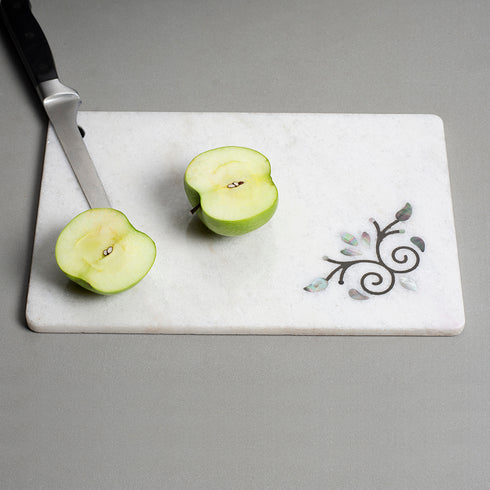 White Marble Chopping Board with Mother of Pearl
